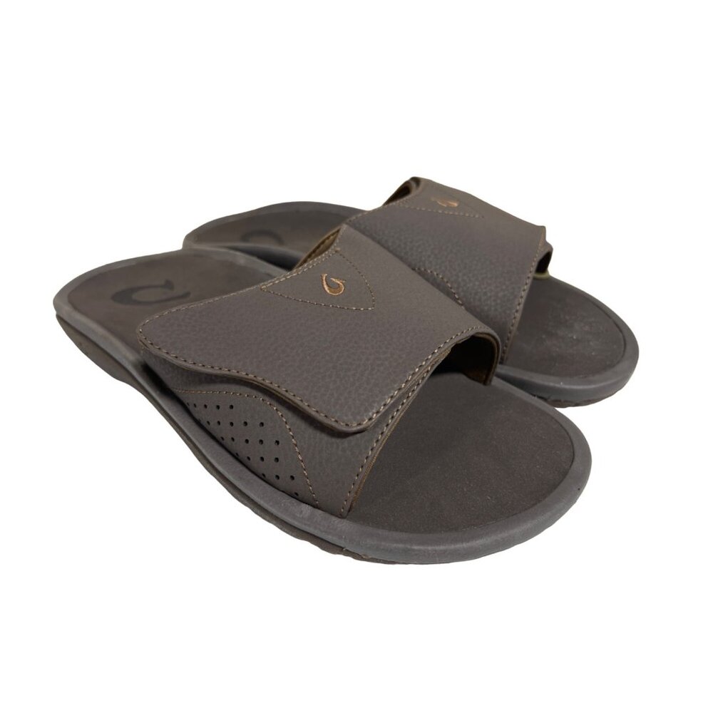 OluKai Men's Nalu Slides, Size 10, Brown - NEW